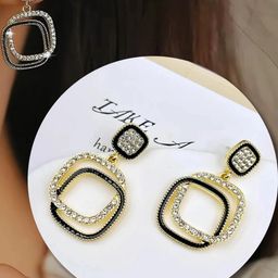 Square Layered Black Drop Earrings Alloy Drops & Danglers-image-0