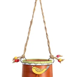 AAKRITI ART CREATIONS Misha Red & Yellow Terracotta Hand-Painted Planter-image-38