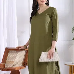 KALINI Green Pure Cotton Kurta Sets-image-27