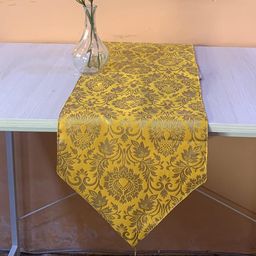 Pink Parrot Yellow & Gold Toned Ethnic Motifs Table Runner With Tassels-image-72