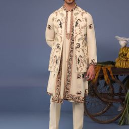 KALPRAAG Men Floral Embroidered Regular Sequinned Kurta with Trousers & With Dupatta-picture-17
