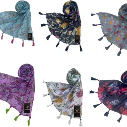 Printed Chiffon Women Multicolor Fancy Scarf, Scarf, Stole-image-59