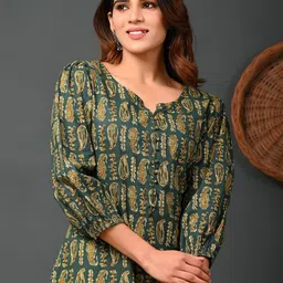 Rimeline Women Paisley Printed Puff Sleeves Pure Cotton Kurta-image-111