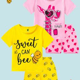 YK Girls Pack Of 2 Printed Pure Cotton T-shirt Wth Shorts-14