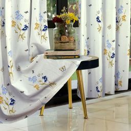 Cortina Teal & White Set of 2 Floral Door Curtain-3