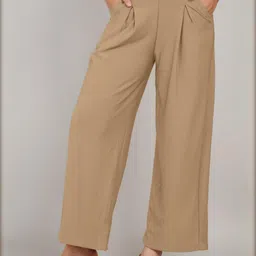 Stem Rope Women Beige Cotton Mid-Rise Korean Pants-picture-18