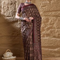 Anouk Ethnic Motifs Silk Blend Block Print Saree-6