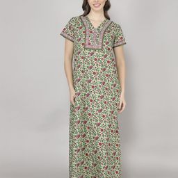 evolove Floral Printed Pure Cotton Maxi Nightdress-image-102