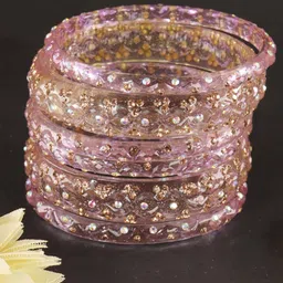 LAVAZZA Set Of 6 Zircon Diamond & Beads Work Glass Bangles-image-27