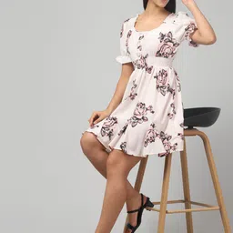 clobug Floral Print Bell Sleeve Fit & Flare Dress-image-58