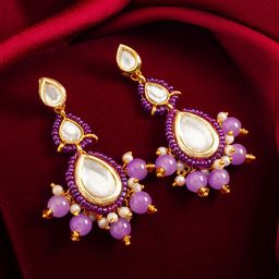 aadita Gold-Plated Classic Kundan and AD Studded Drop Earrings-16