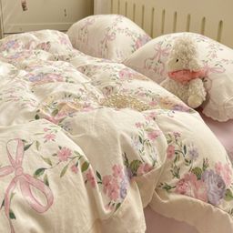 JC HOME Purple & Pink Floral Polycotton 3 Piece Double Queen Regular Bedding Set-44