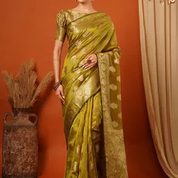 SILKWEAR Floral Zari Organza Banarasi Saree-picture-36