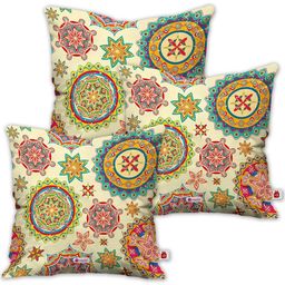 Indigifts Set of 3 Cream-Coloured Printed Square Cushion Covers-11