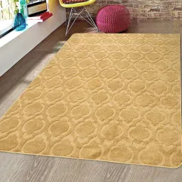 saral home Beige Abstract Microfibre 5 ft x 7 ft Hand Tufted Carpet-picture-11