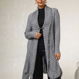 Soch Self Design Longline Acrylic Open Front Shrug-47