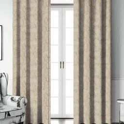 Aura Beige & Brown Set of 2 Black Out Door Curtain-23