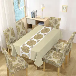Aura 7-Pcs Ivory & Yellow Mandala Art Printed Table & Chair Covers-51