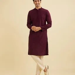 Manyavar Men Ethnic Motifs Embroidered Mandarin Collar Straight Kurta With Pyjamas-picture-12
