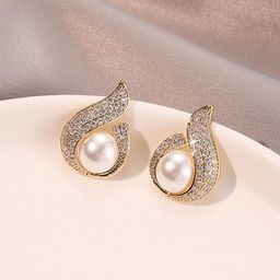VAGHBHATT Gold-Plated Crystal Studded & Pearls Beaded Teardrop Shaped Studs-2
