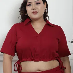 thkgrlz Women Solid Shirt Collar Plus Size Top-picture-40