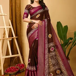 DIVASTRI Ethnic Motifs Printed Zari Banarasi Saree With Unstitched Blouse Piece-56
