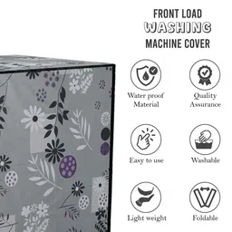 Kuber Industries Grey & White Printed Dustproof Front Load Washing Machine Cover image 2