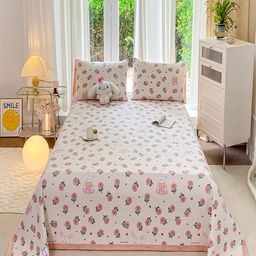 JC HOME White & Pink Floral Printed 162 GSM Double Queen Bed Cover-picture-31