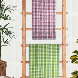 Aura Green & White 3 Pieces Printed Cotton 210 GSM Waffle Ultra Absorbent Bath Towel-image-56