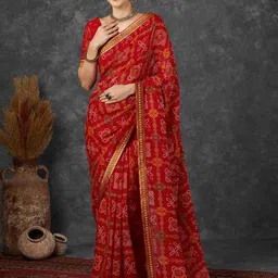 HERE&NOW Pure Chiffon Bandhani Saree-picture-41