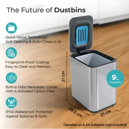 The Better Home White & Grey Automatic Smart Sensor Dustbins With Lid & Odour Filter- 9 L image 3