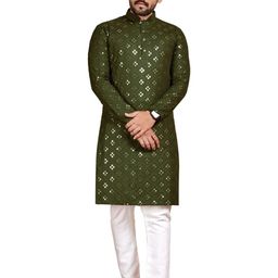 kingenterprise Men Self Design Straight Kurta (Green)-picture-4