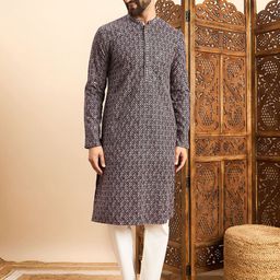 House of Pataudi Embroidered Straight Kurta-picture-32