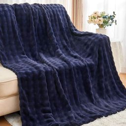 Myntra Elegant Homes Navy Blue Fleece AC Room 300 GSM Double Bed Blanket-image-68