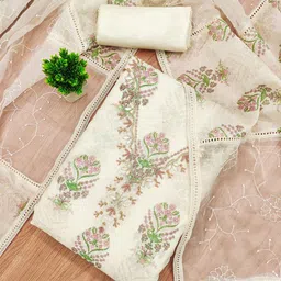 Panzora Floral Printed Beads and Stones Unstitched Dress Material-image-12