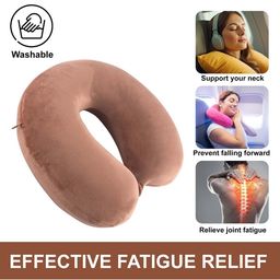 aura Kuber Industries Brown Memory Foam Filled Polyester Ultra Soft Travel Pillow image 3