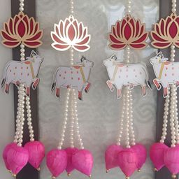 Nutts Set Of 6 Pink & Yellow Patterned Lotus Wall Hanging-16