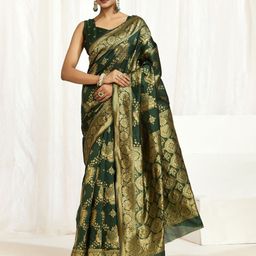 HERE&NOW Ethnic Motifs Woven Design Zari Banarasi Saree-picture-29