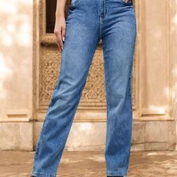 DOLCE CRUDO Women Wide Leg High-Rise Low Distress Light Fade Stretchable Jeans-picture-7
