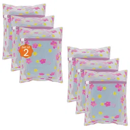 Kuber Industries Pink 6 Pieces Sunflower Printed Reusable Laundry Bags With Zipper-49