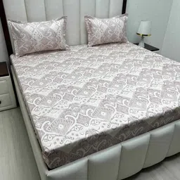 Pure Decor Pink & White Ethnic Motifs 250 TC Queen Bedsheet with 2 Pillow Covers-image-48