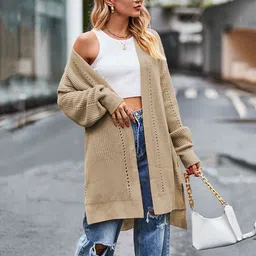 StyleCast Women Open Knit Long Sleeves Longline Front-Open Sweaters-picture-46