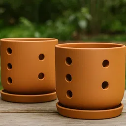 The handicraftian Autumn Orchid 2Pcs Orange-Colored Terracotta Small Planters - 4 Inch-picture-36