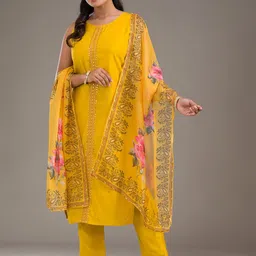 Koskii Floral Printed Zari Straight Kurta With Trousers & Dupatta-picture-0