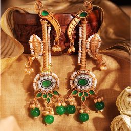 Priyaasi Gold Plated Kundan Studded Peacock Shaped Drop Earrings-34