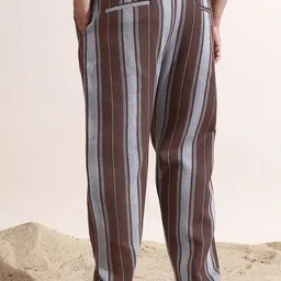 Instafab Plus Men Plus Size Striped Comfort Cigarette Trousers image 4