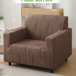 HOKIPO Brown Striped Jacquard 1 Seater Sofa Cover With Arms-image-72