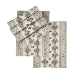 Ratan Cart 6-Pcs Beige & Black Printed Pure Cotton Rectangular Table Placemats image 2