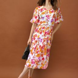 Sera Floral Print Chiffon Fit & Flare Midi Dress-picture-7