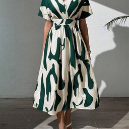 SZN V-Neck Abstract Printed Fit & Flare Midi Dress-picture-0